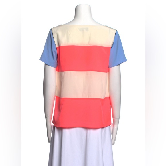 Sandro Striped Silk Tshirt Blouse | designer size 3 | blue, coral + cream stripe - Picture 6 of 7